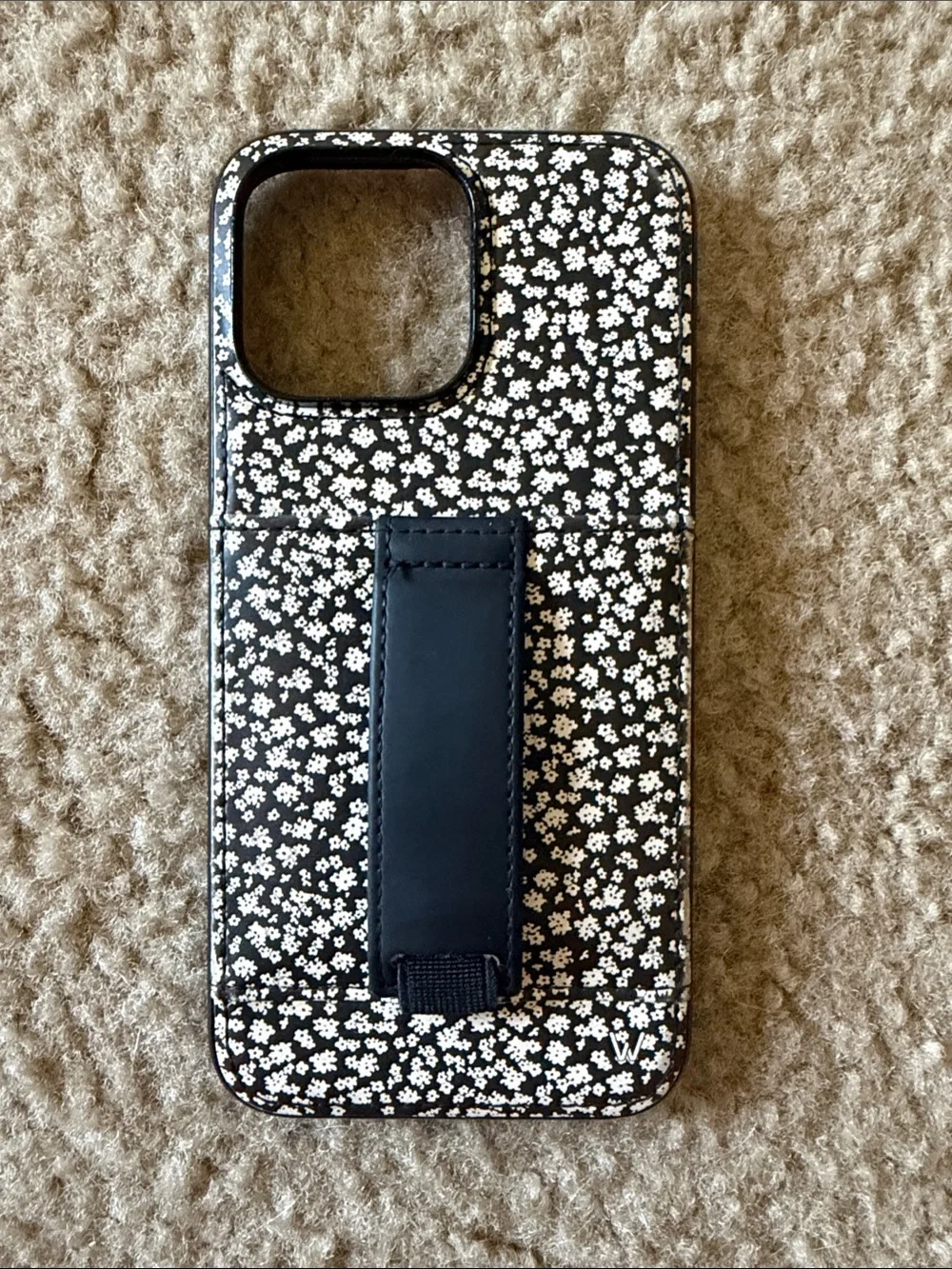 Black & White Floral Phone Case with Built-In Hand Strap